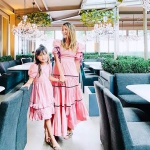 Pink puff shoulder dress-matching daughter dress avail in separate listing